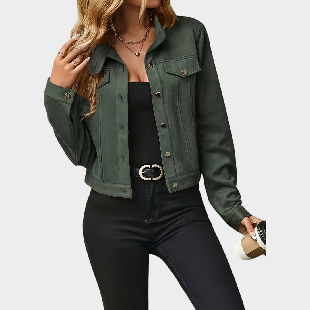Women’s Leather Jacket Casual Cropped Button Up