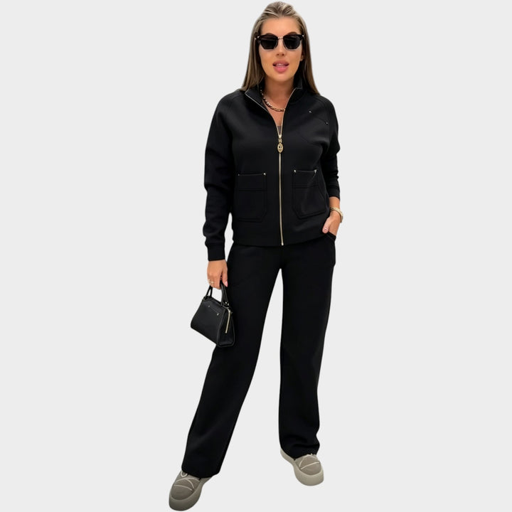 Women’s Two Piece Set Cropped Zip Jacket Wide Leg Trousers