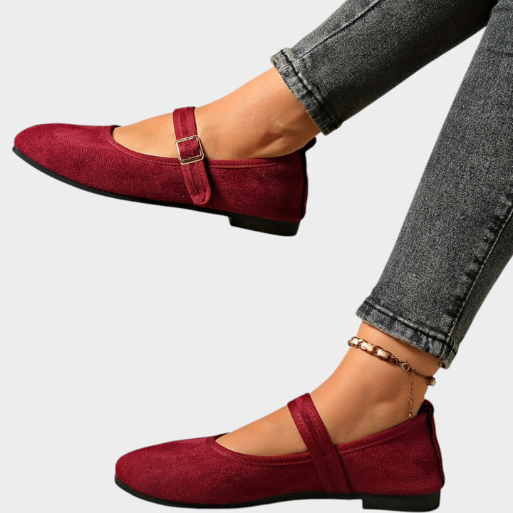 Women’s Suede Mary Jane Flats Adjustable Buckle Strap