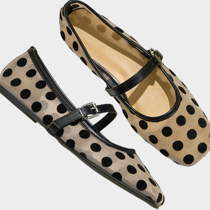 Women’s Mesh Mary Jane Flats Polka Dot Single Strap