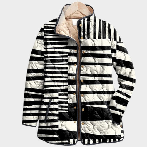 Women’s Quilted Jacket Black White Abstract Print