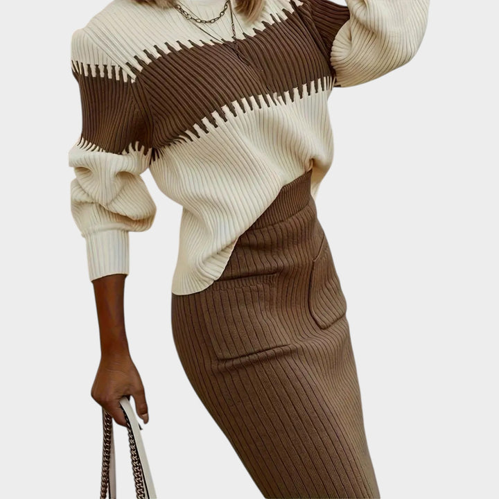 Women’s Ribbed Two Piece Set Color Block Knit Sweater