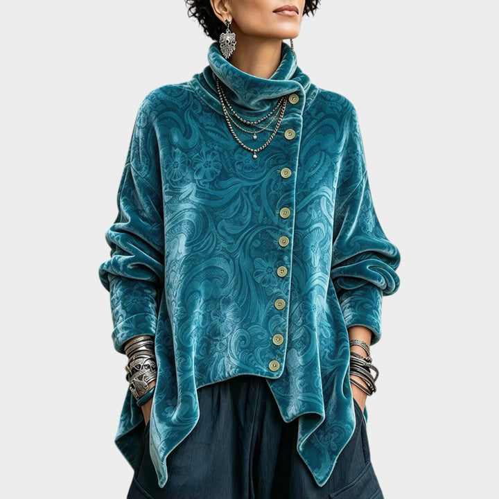 Women’s Cowl Neck Top Asymmetric Button Detail
