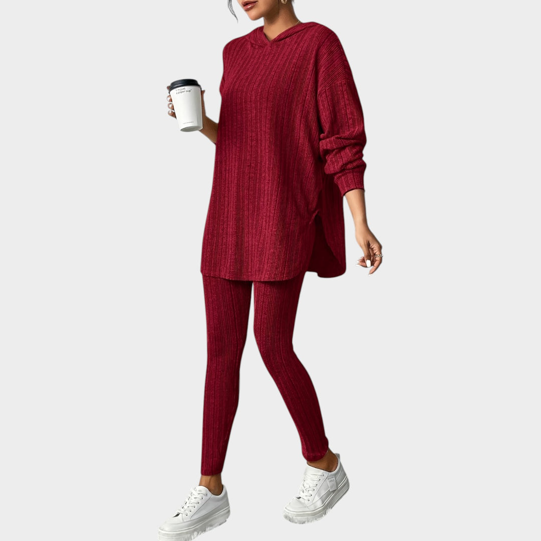 Women’s Matching Set 2 Piece Lounge Set Casual Ribbed Knit Hooded