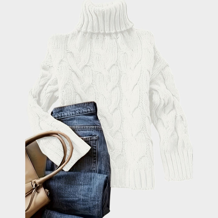 Women’s Cable Knit Sweater Turtleneck Chunky Long Sleeve