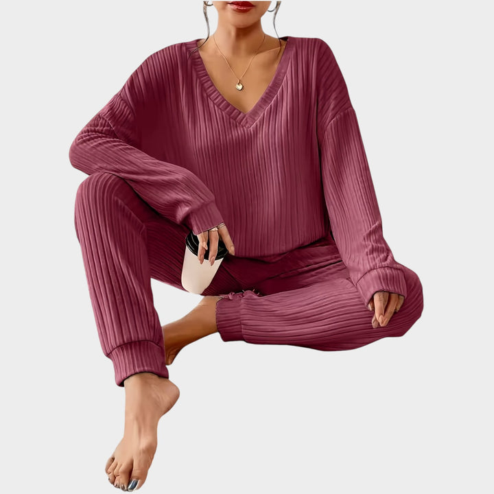 Women’s Matching Set 2 Piece Lounge Set Casual V Neck Ribbed Knit