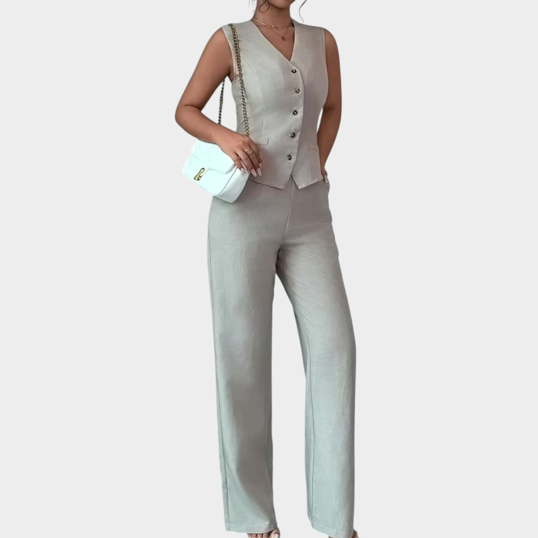 Women’s Suit Set 2 Piece Office Vest Wide Leg Pants