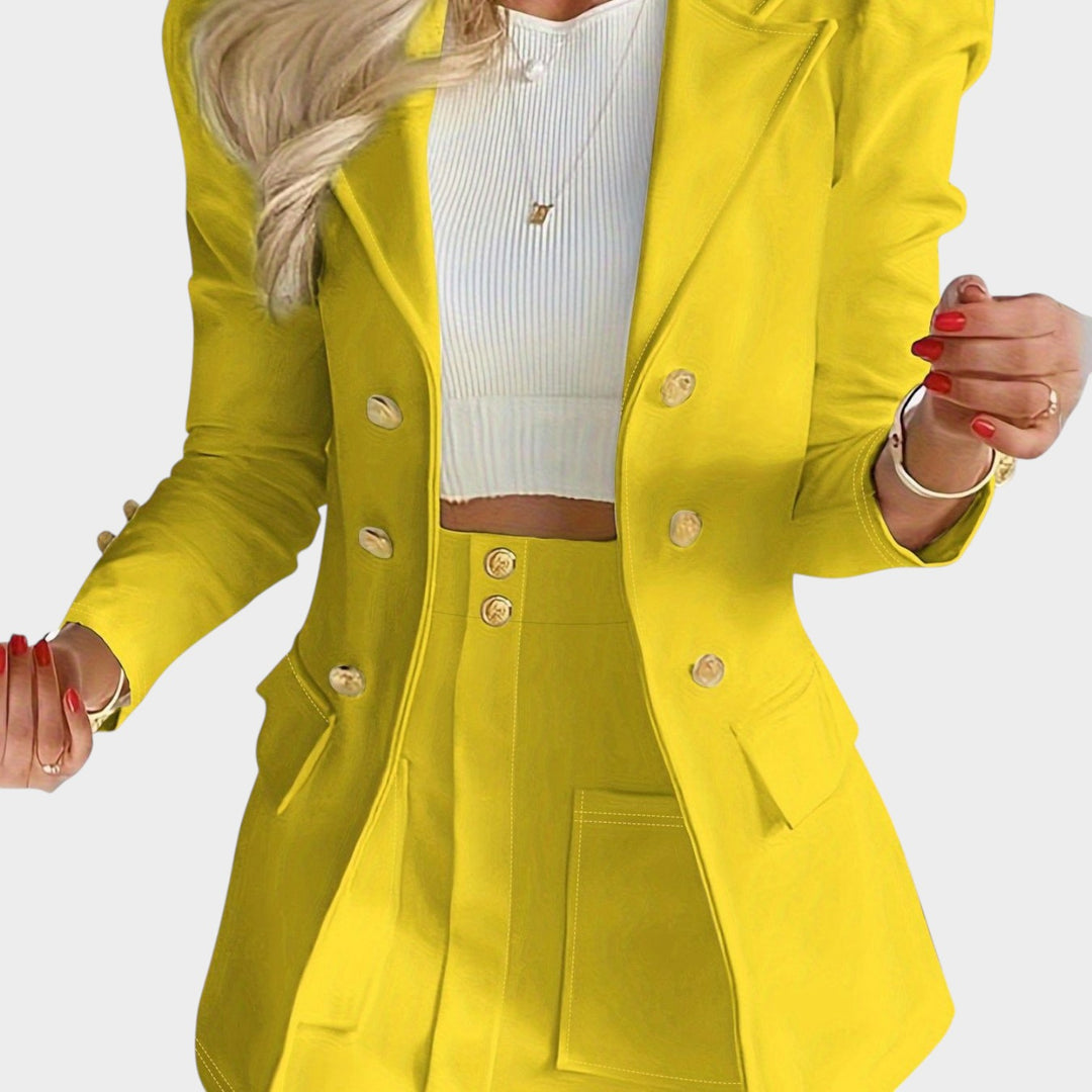 Women’s Suit Set 2 Piece Office Double Breasted Blazer Shorts