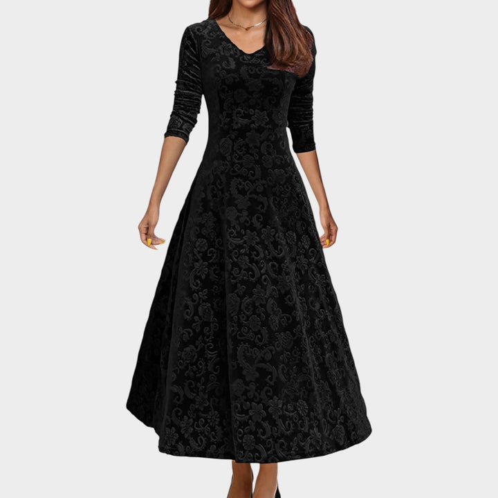 Formal Velvet Floral Midi Dress