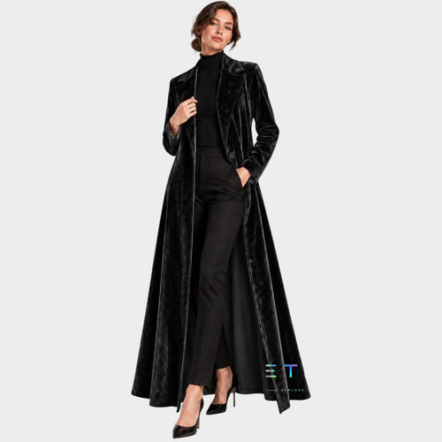 Women’s Velvet Coat Open Front Relaxed Silhouette