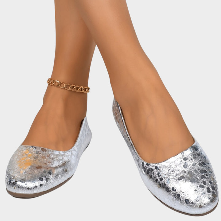 Women’s Ballet Flats Metallic Textured Round Toe