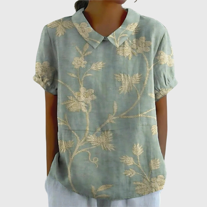 Floral V-Neck Blouse | Casual Short Sleeve Tunic Top