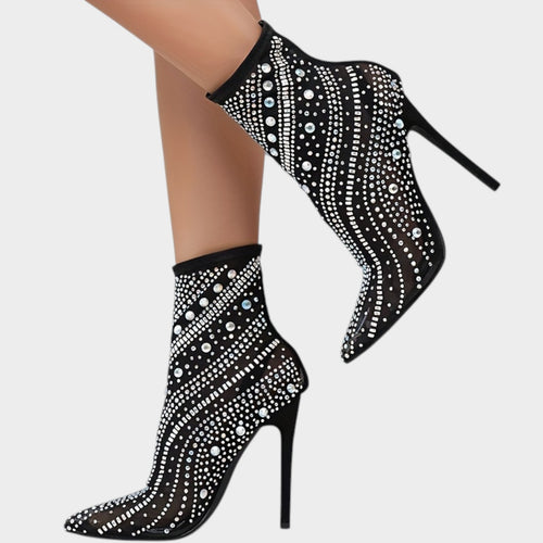 Women’s Sparkling Heels Pointed Toe Crystal Embellished Mesh