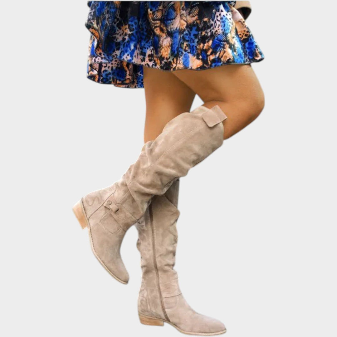Knee High Suede Slouch Low Heel Boots