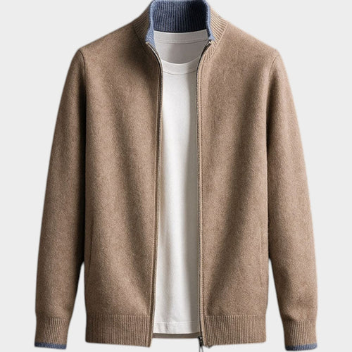 HIgh Ribbed Collar Zip | Cardigan