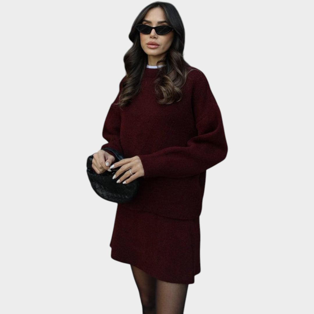 Women’s Two Piece Set Ribbed Knit Jumper and Skirt