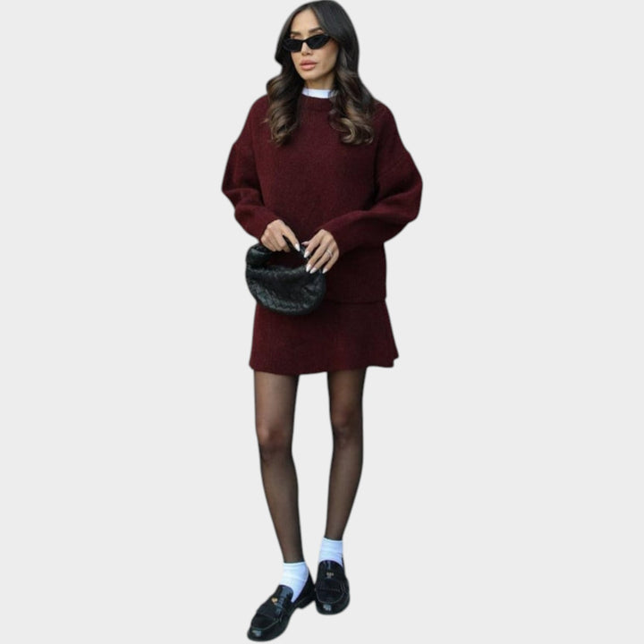 Women’s Two Piece Set Ribbed Knit Jumper and Skirt