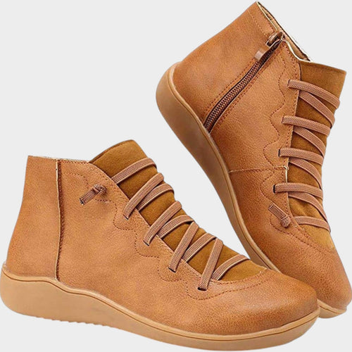 Women's Leather Ankle Boots Lace Up Casual Side Zip Closure