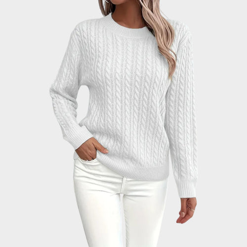 Women's Cable Knit Sweater Crew Neck Long Sleeve