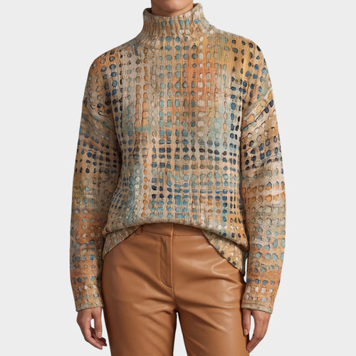 Women’s Knit Turtleneck Sweater Abstract Art Print