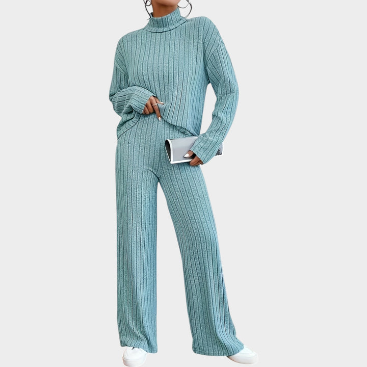 Women’s Matching Set 2 Piece Casual Knit Mock Neck Wide Leg Pants