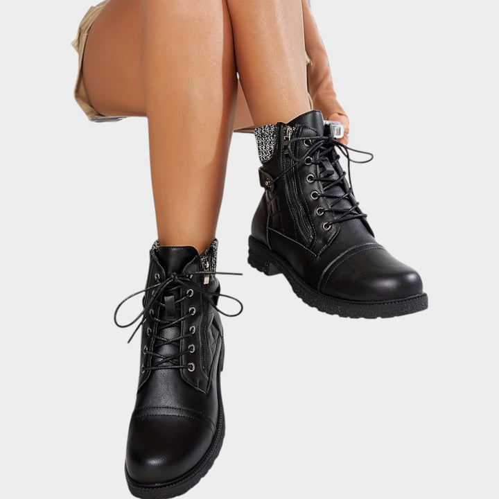 Women’s Ankle Boots Winter Plaid Embroidered Lace Up Side Zip