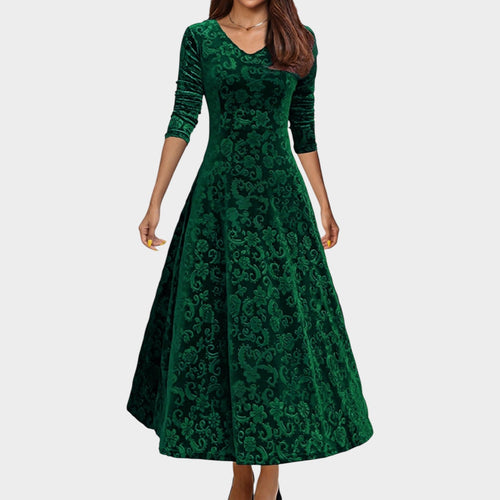 Formal Velvet Floral Midi Dress