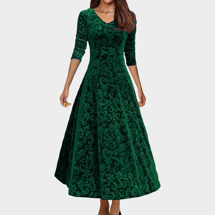 Formal Velvet Floral Midi Dress