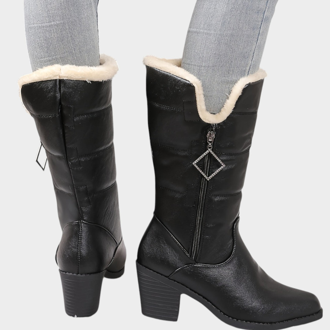 Women’s Winter Boots Chunky Heel Side Zip Solid Color
