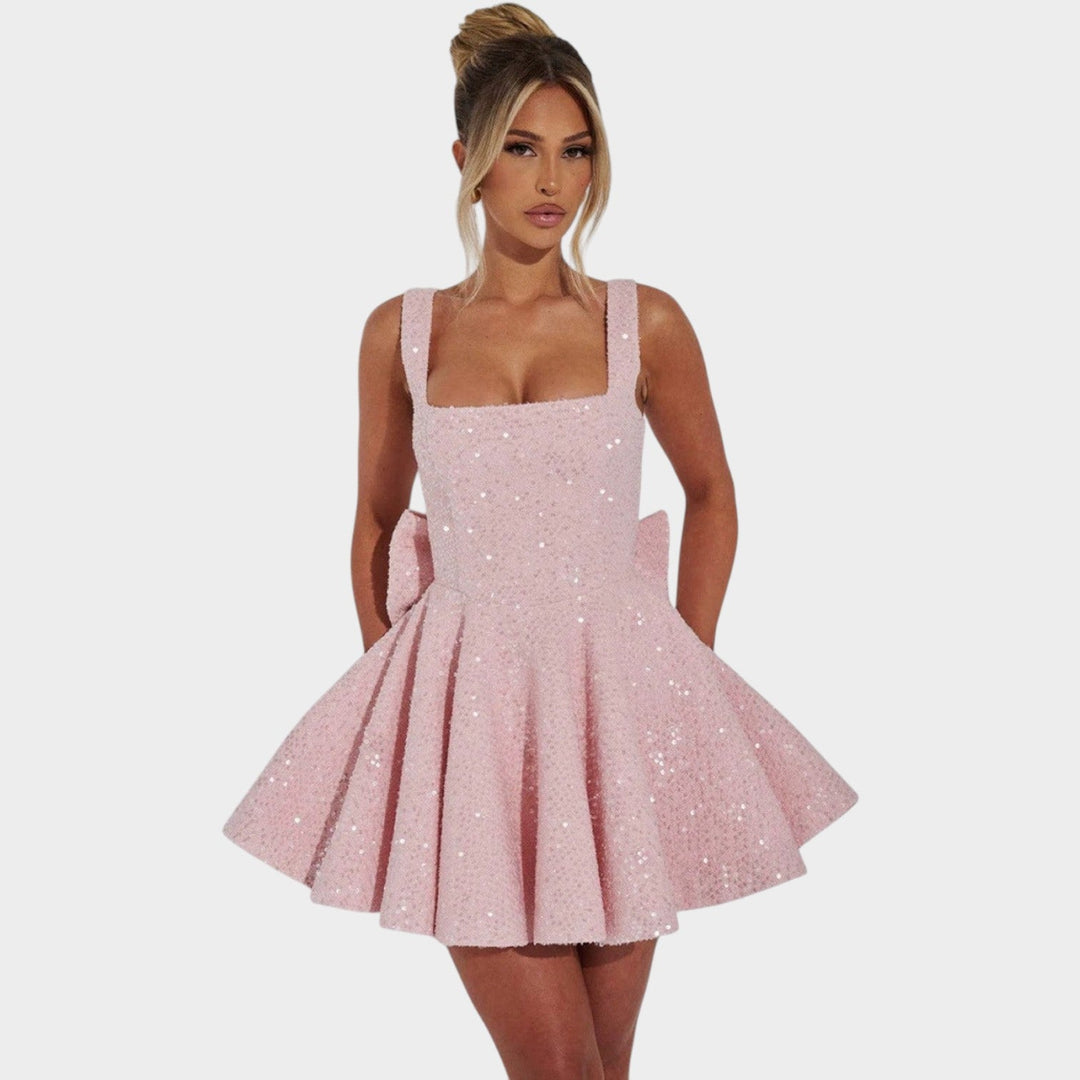 Cocktail Square Neck Sequin Mini Dress