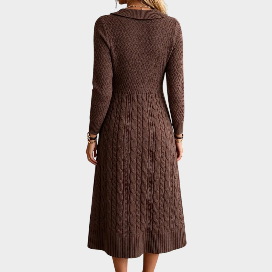 Women’s Cable Knit Sweater Dress Collared Midi Style