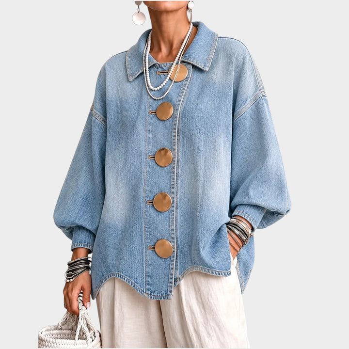 Women’s Denim Jacket Oversized Button Front Balloon Sleeve