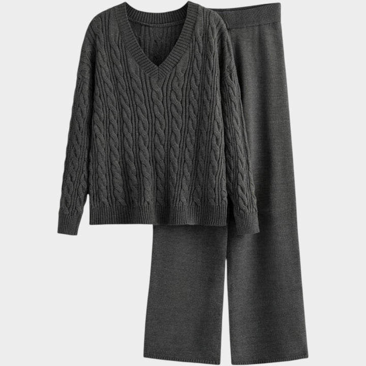 Women’s Matching Set Knit V-Neck Long Sleeve Two-Piece