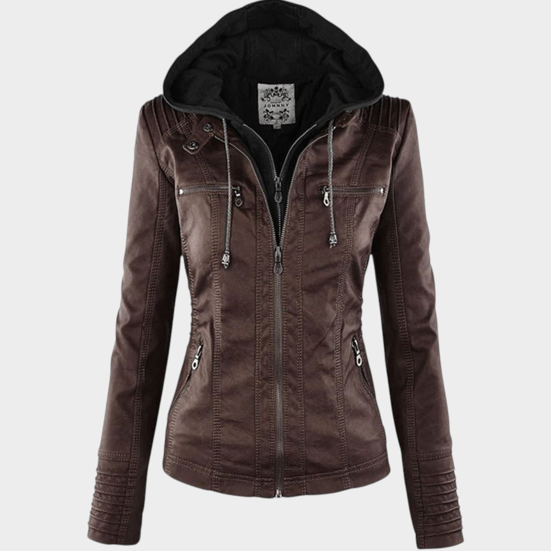 Women’s Leather Hooded Jacket Contemporary Style