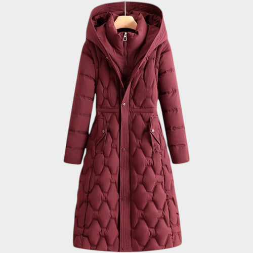 Women's Hooded Longline Puffer Coat Quilted Winter Design