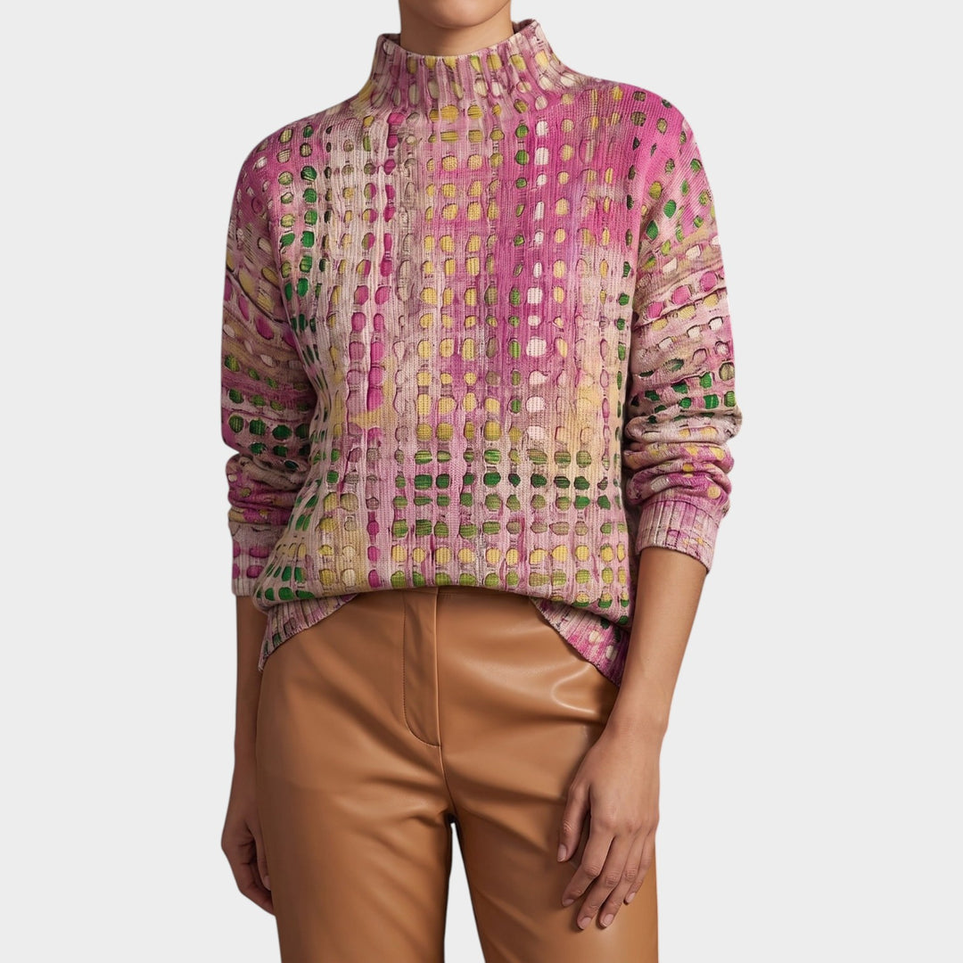 Women’s Knit Turtleneck Sweater Painterly Polka Dot