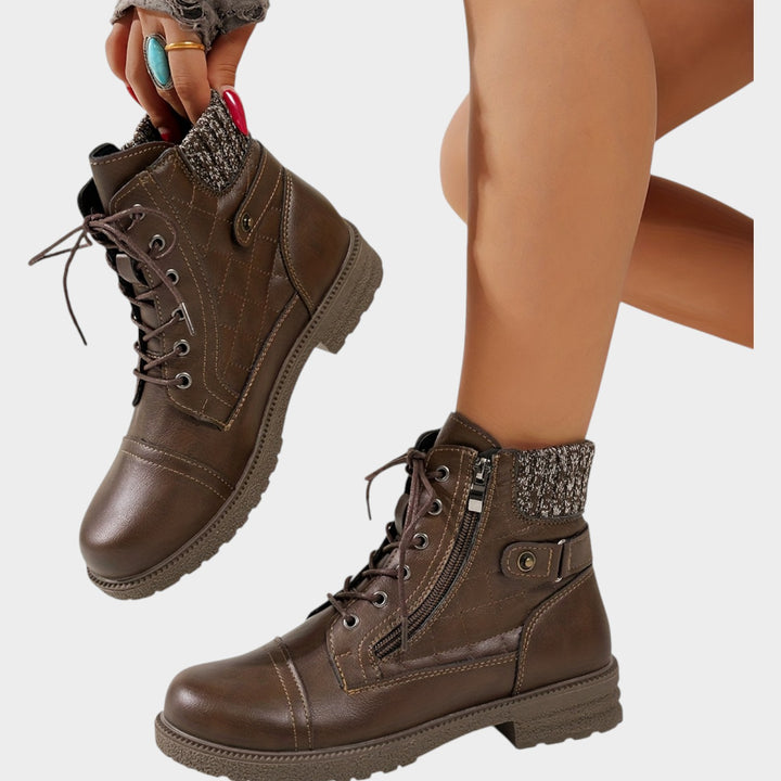 Women’s Ankle Boots Winter Plaid Embroidered Lace Up Side Zip