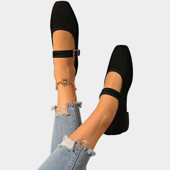 Women’s Suede Mary Jane Flats Adjustable Buckle Strap