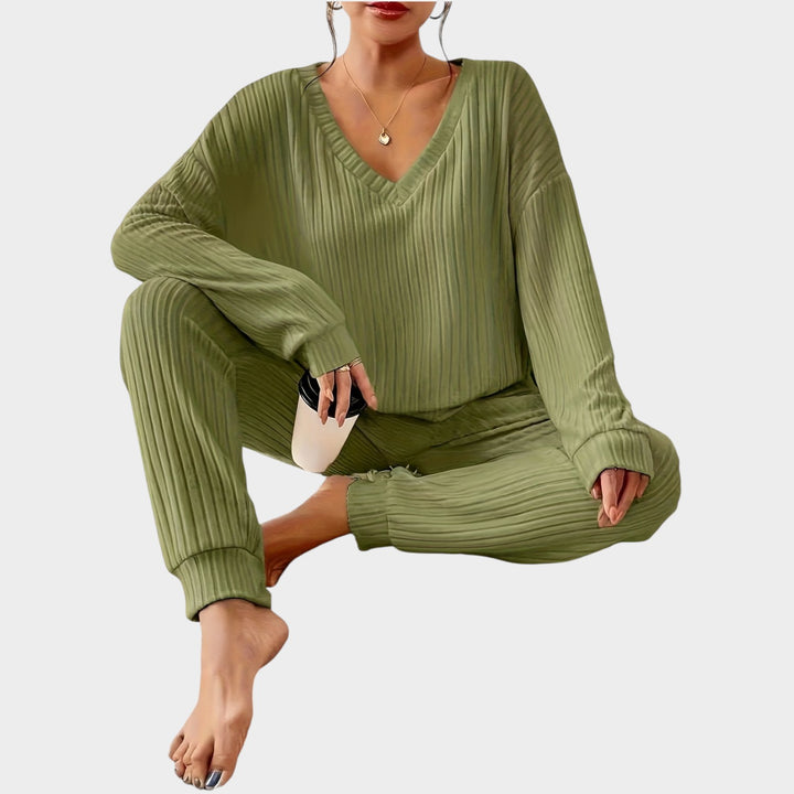 Women’s Matching Set 2 Piece Lounge Set Casual V Neck Ribbed Knit