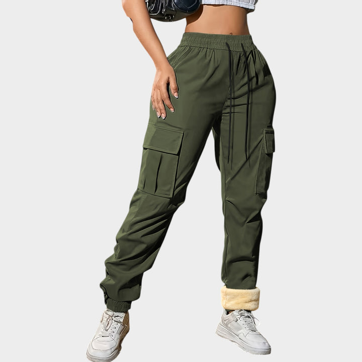 Women’s Thermal Cargo Pants Warm Lined Drawstring Joggers