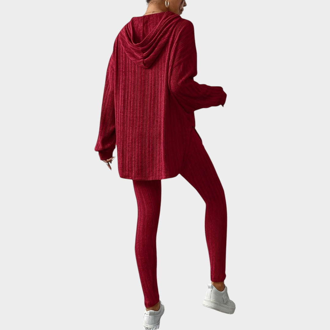 Women’s Matching Set 2 Piece Lounge Set Casual Ribbed Knit Hooded