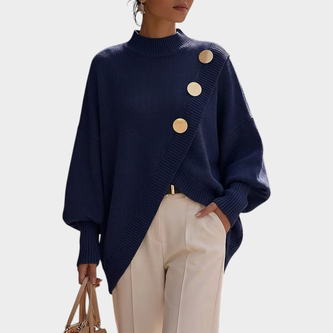 Women’s Statement Button Sweater High Neck Relaxed Fit