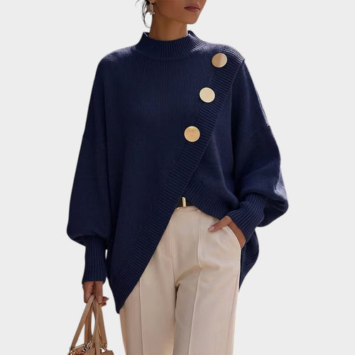Women’s Statement Button Sweater High Neck Relaxed Fit