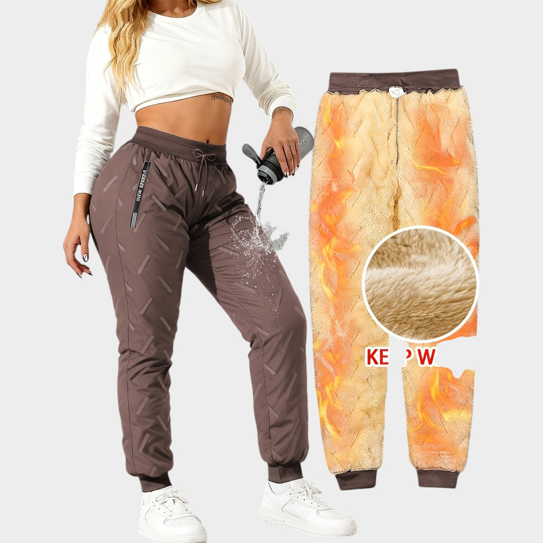 Women’s Fleece-Lined Winter Pants Loose Fit Zipper Pockets