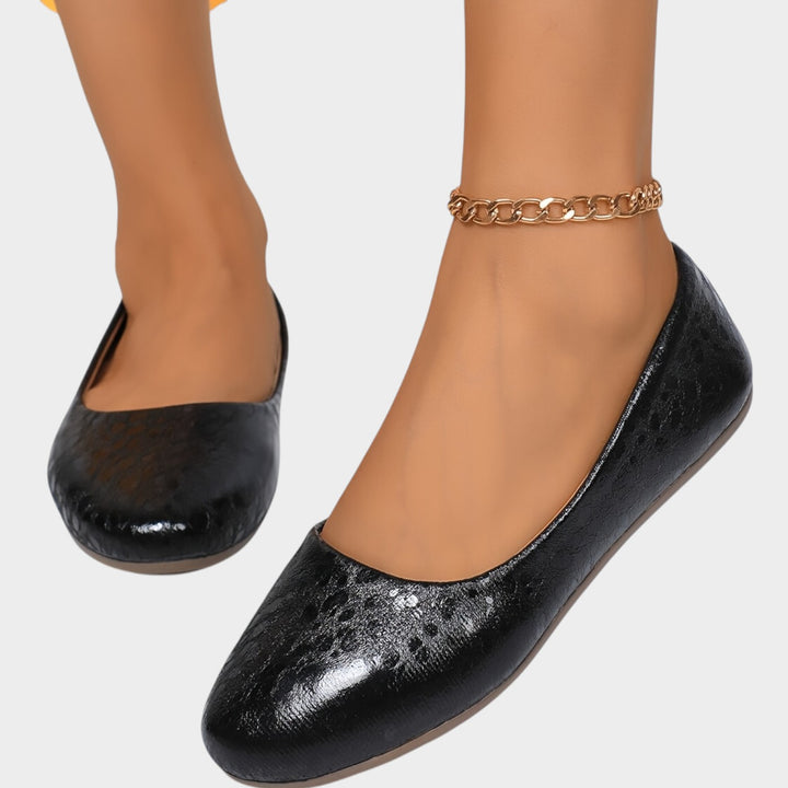 Women’s Ballet Flats Metallic Textured Round Toe