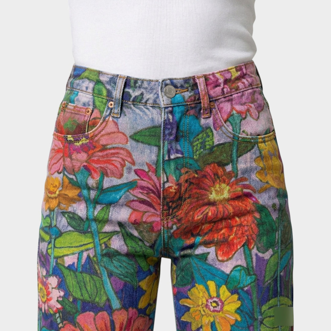 Fashion Jeans with Eye-Catching Floral Print