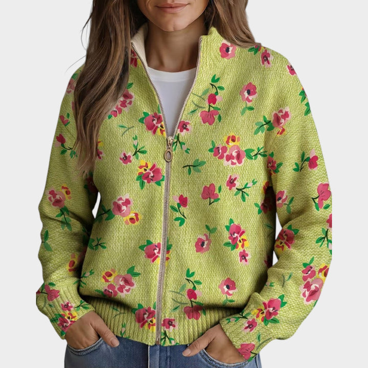 Women’s Floral Cardigan Pink Green Colourblock Zip