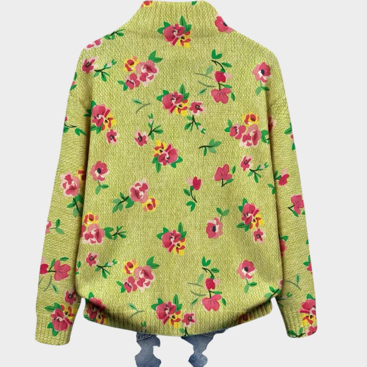 Women’s Floral Cardigan Pink Green Colourblock Zip
