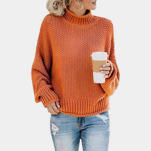 Women's Knit Sweater Turtleneck Chunky Texture