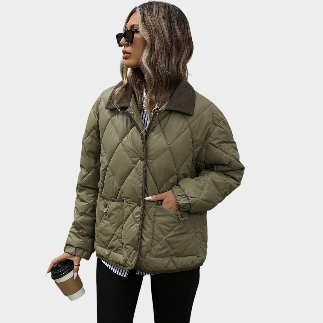 Women’s Quilted Jacket Casual Corduroy Collar Pockets